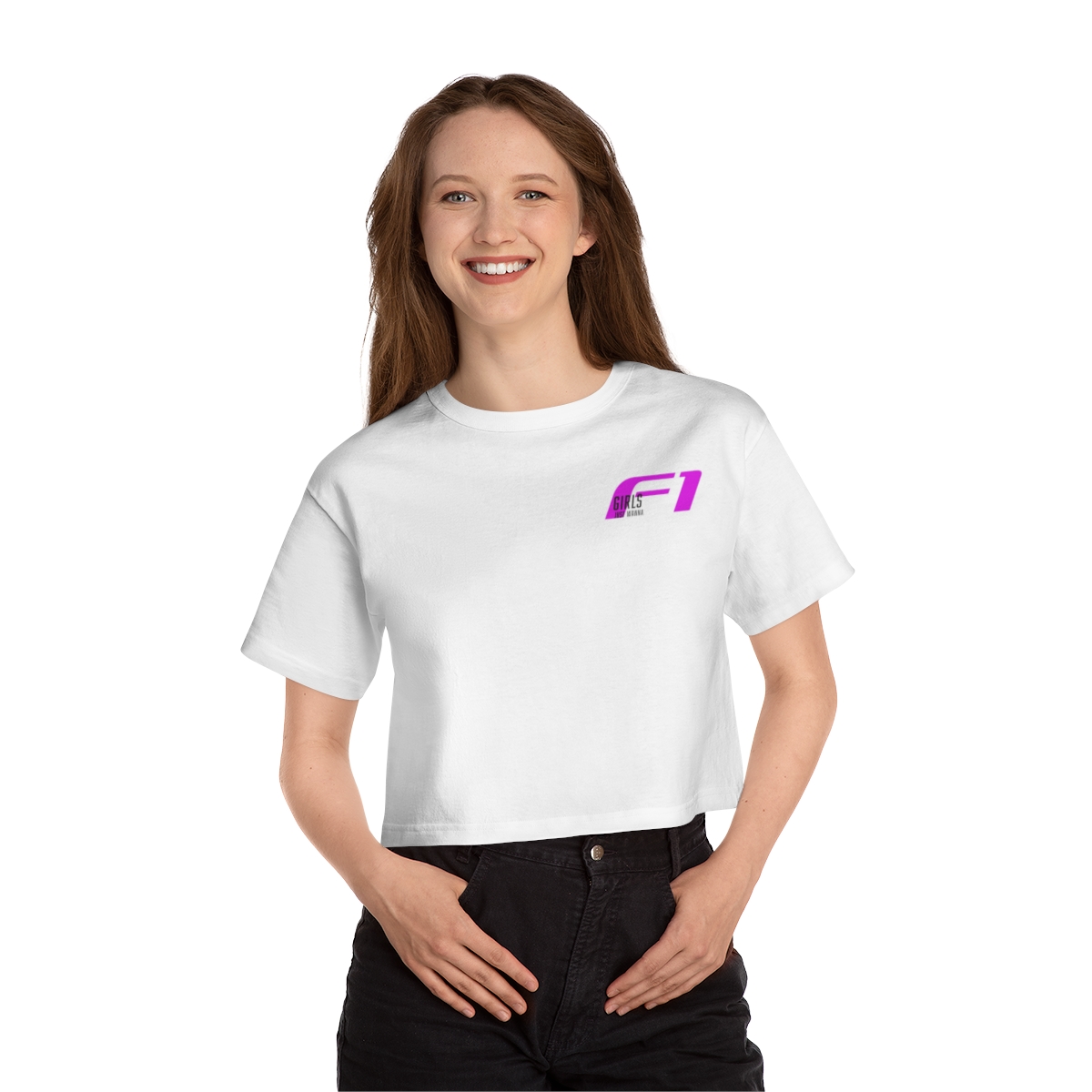 Girl Wearing White GJWF1 Cropped T-Shirt